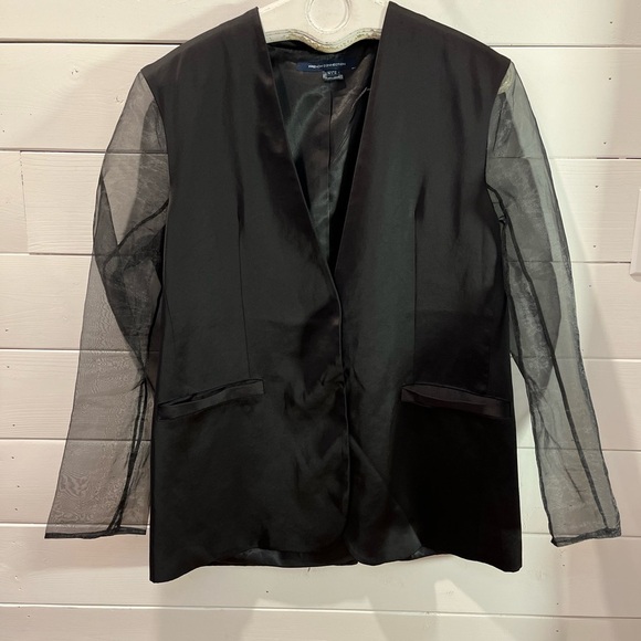 🖤 FRENCH CONNECTION – Black Sheer Sleeve Blazer 10 - Picture 6 of 9